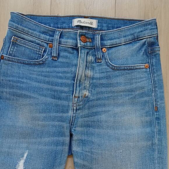 Madewell 9" High-Rise Skinny Jeans Destructed Hem Light Wash Size 25W - Picture 7 of 13